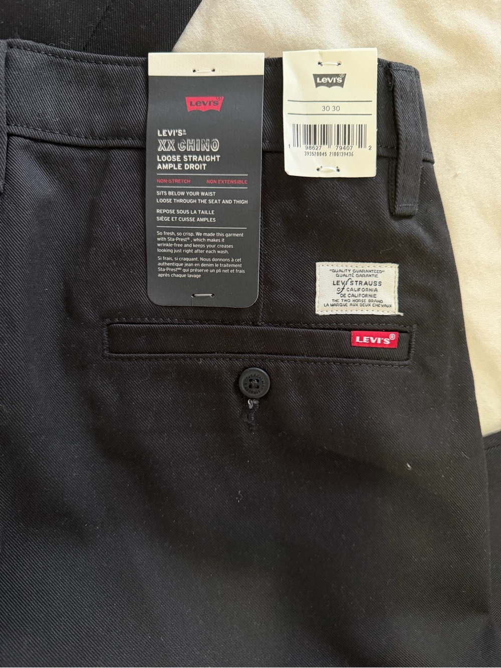 Levi's XX Chino Pants - Loose Straight Fit - Black - NEW - 30x30